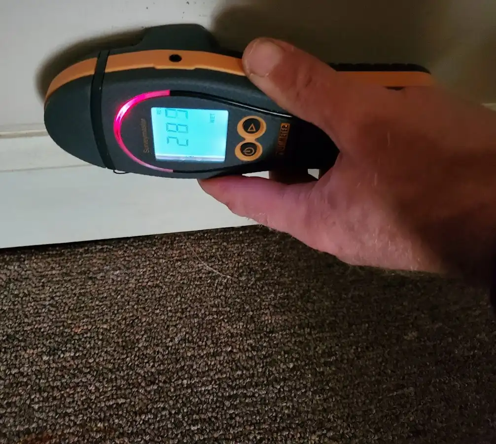 Moisture detection at baseboard during Burst Pipe Cleanup in Hope Mills